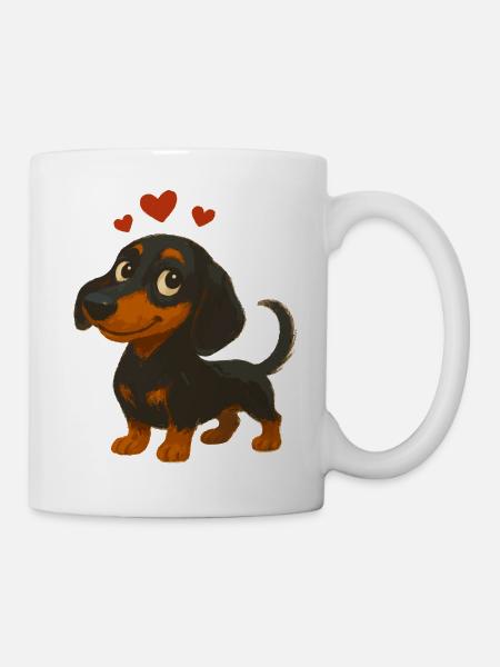 Cartoon Dachshund in Love – Cute Dog Motif - Mug - white