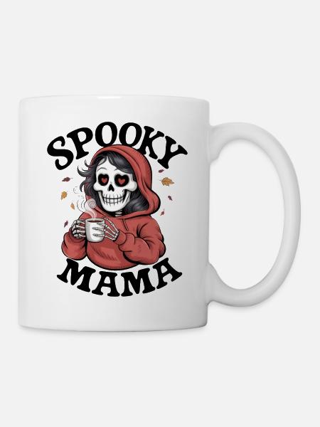 Skeleton woman in red hoodie with coffee - Mug - white
