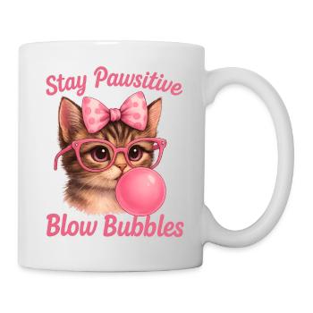 Süße Katze - Stay Pawsitive Blow Bubbles - Tasse - Weiß - Rechts