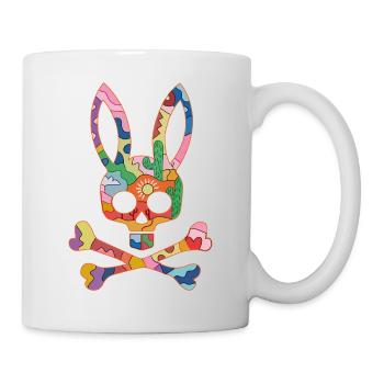 Regenbogen Totenkopf Hase Aufnäher - Tasse - Weiß - Rechts