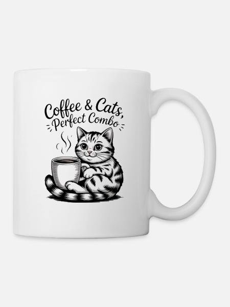 Katze und Kaffee: Kuscheliges Tassengemälde - Tasse - Weiß