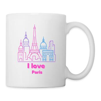 Paris Neon Skyline Silhouette Hauptstadt  - Tasse - Weiß - Rechts