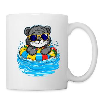 Kleines Kätzchen mit buntem Schwimmreifen - Tasse - Weiß - Rechts