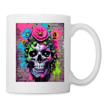 Totenkopf Blumen - Tasse - Weiß - Rechts