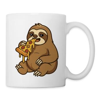 Sloth Eats Sloppy Pizza – Funny Cartoon Mot - Mug - white - Right
