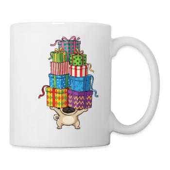Lustiger Mops Weihnachten Kops Balancieren Cartoon - Tasse - Weiß - Rechts