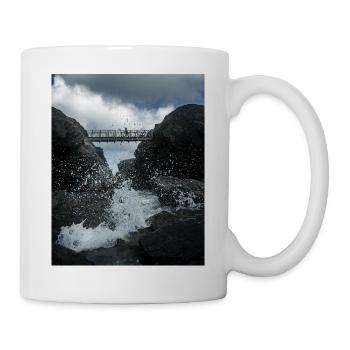 Stormy shot of the bridge that joins Porth island - Mug - white - Right