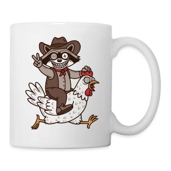 Crazy raccoon rides on crazy chicken - Mug - white - Right