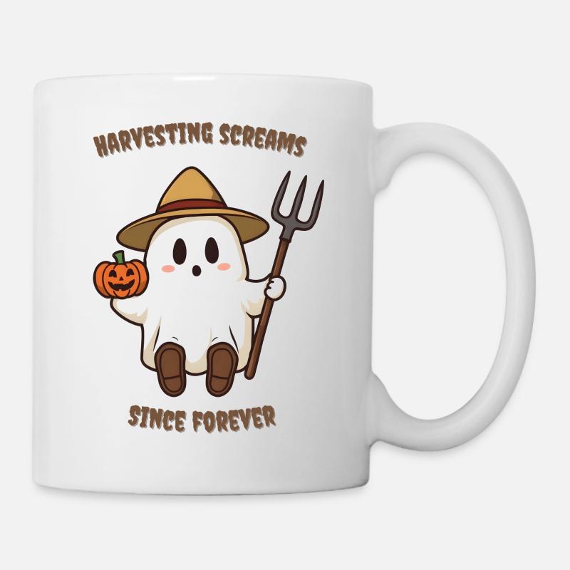 Farmer Boo – Cute Halloween Ghost Sticker with Pum - Mug - white