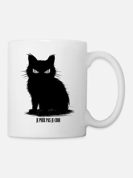 Chat geek noir silhouette féroce - Mug blanc - blanc