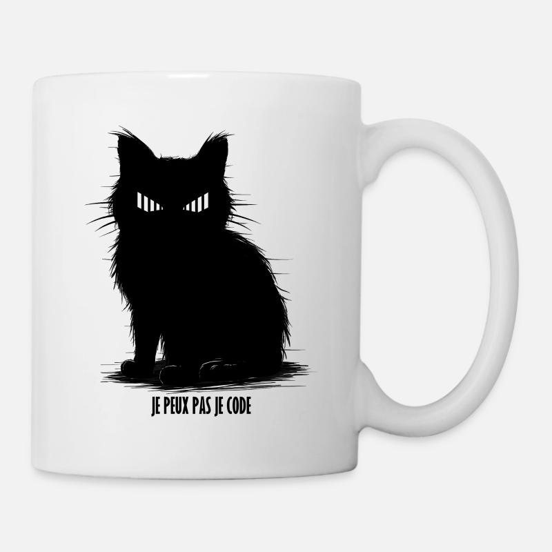 Chat geek noir silhouette féroce - Mug blanc - blanc
