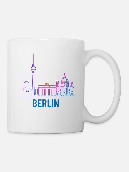 Berliner Neon-Skyline Druck - Tasse - Weiß