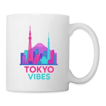 Tokio Vibes Neon Skyline Silhouette Stadt  - Tasse - Weiß - Rechts