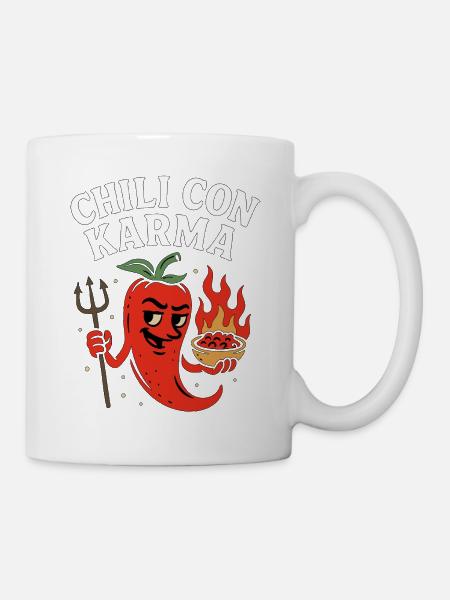 Chili con Karma – Lustiger Spruch Chilli Food - Tasse - Weiß