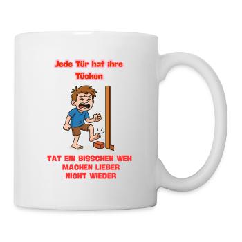 Jede Tür hat ihre Tücken Comic Illustration  - Tasse - Weiß - Rechts