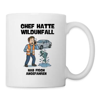 Accident Assistance Cartoon with Fish and Car - Mug - white - Right