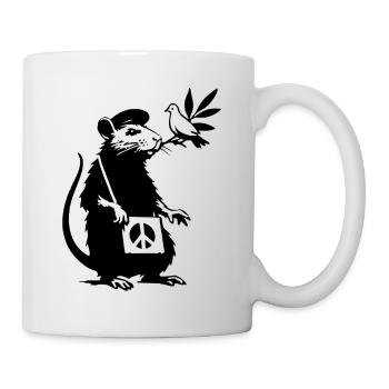 Schwarzweiß Ratte mit Taube Friedenssymbol - Tasse - Weiß - Rechts