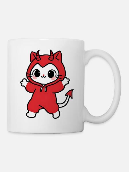 Cat Devil Kapuzenpullover Rot - Tasse - Weiß