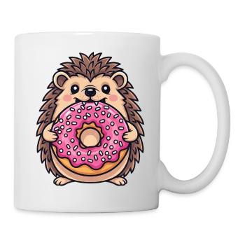Süßer Igel mit Donut Cartoon Nachtisch Zuckerware - Tasse - Weiß - Rechts