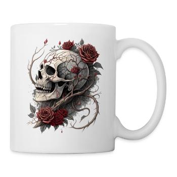 Vintage Totenkopf & rote Rosen Gothic Totenkopf - Tasse - Weiß - Rechts