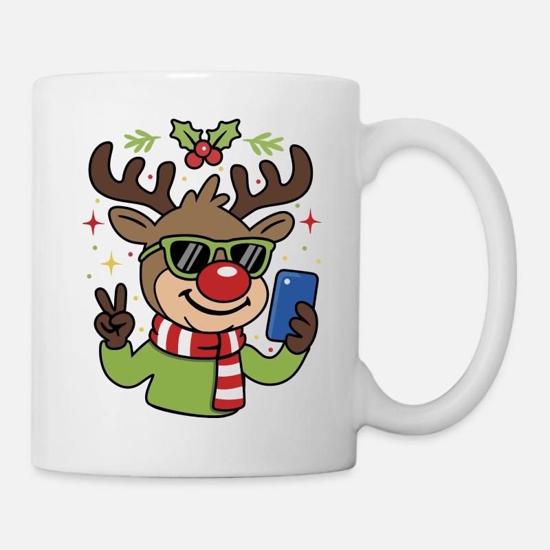 Christmas Selfie Reindeer with Glasses - Mug - white