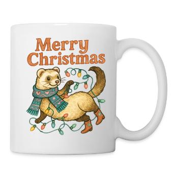 Frohes Frettchen mit Weihnachtsbeleuchtung - Tasse - Weiß - Rechts