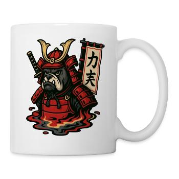 Samurai-Bulldogge in feuriger Rüstung - Tasse - Weiß - Rechts