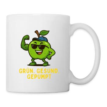 Green Apple - Bodybuilding Fitness Caricature - Mug - white - Right