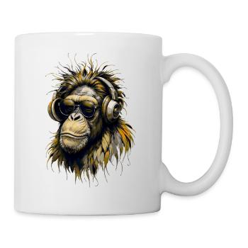 Singe cool avec des écouteurs - Mug blanc - blanc - Droite