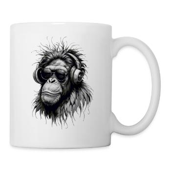 Cooler Musikaffe mit Kopfhörern - Graustufen - Tasse - Weiß - Rechts