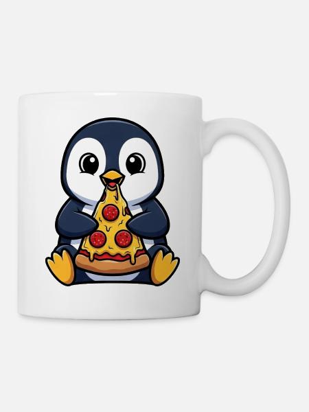 Süßer Pinguin Pizza Italienisch Essen Cartoon - Tasse - Weiß