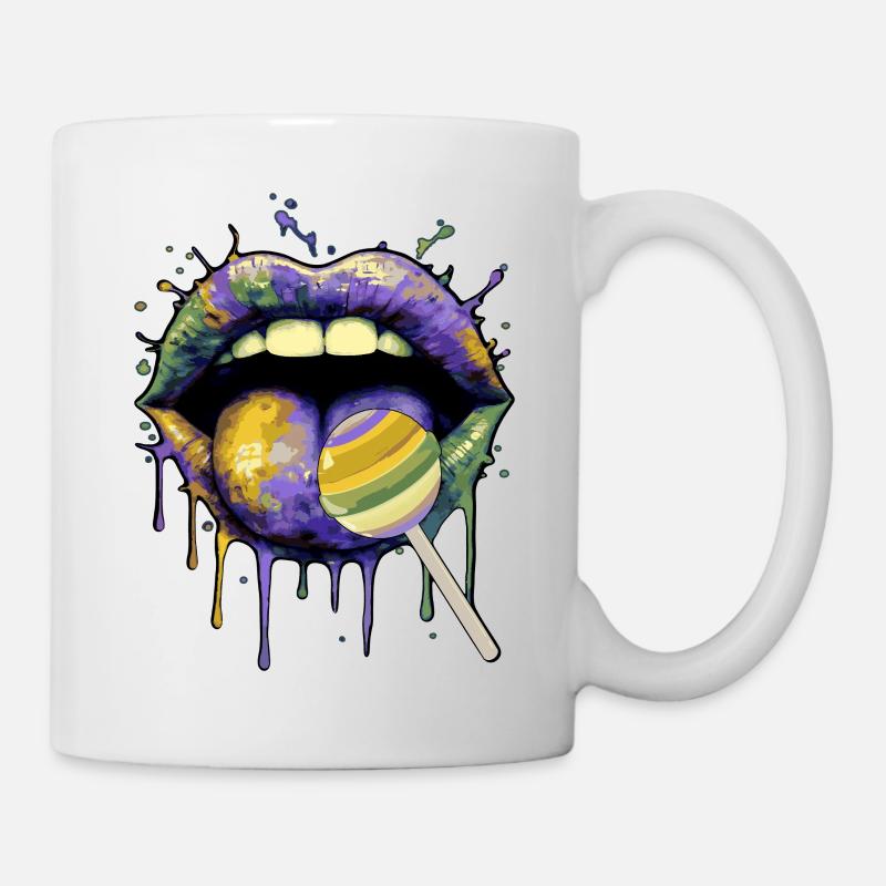 Bunte Pop-Art Lippen & Lolli - Tasse - Weiß