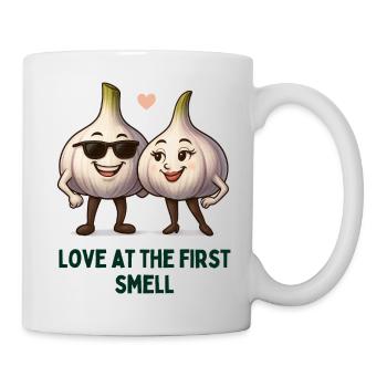 Knoblauch paar Liebe beim ersten Duft karikatur  - Tasse - Weiß - Rechts