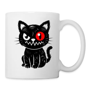 Schwarze Katze mit rotem Auge sitzend  - Tasse - Weiß - Rechts