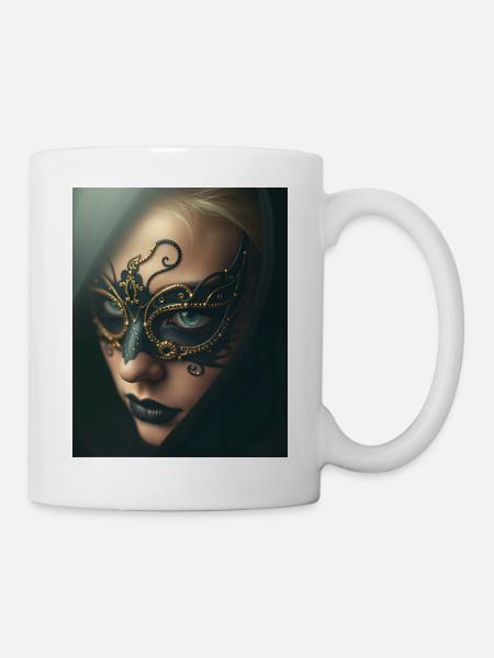 Femme Enchantement Masquée d’Or Noire -GBC - Mug blanc - blanc