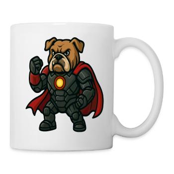 Gepanzerte Superheldin Bulldogge mit Cape Cartoon - Tasse - Weiß - Rechts