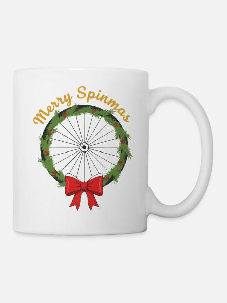 Fröhliche Spinmas Fahrradkranz - Tasse - Weiß