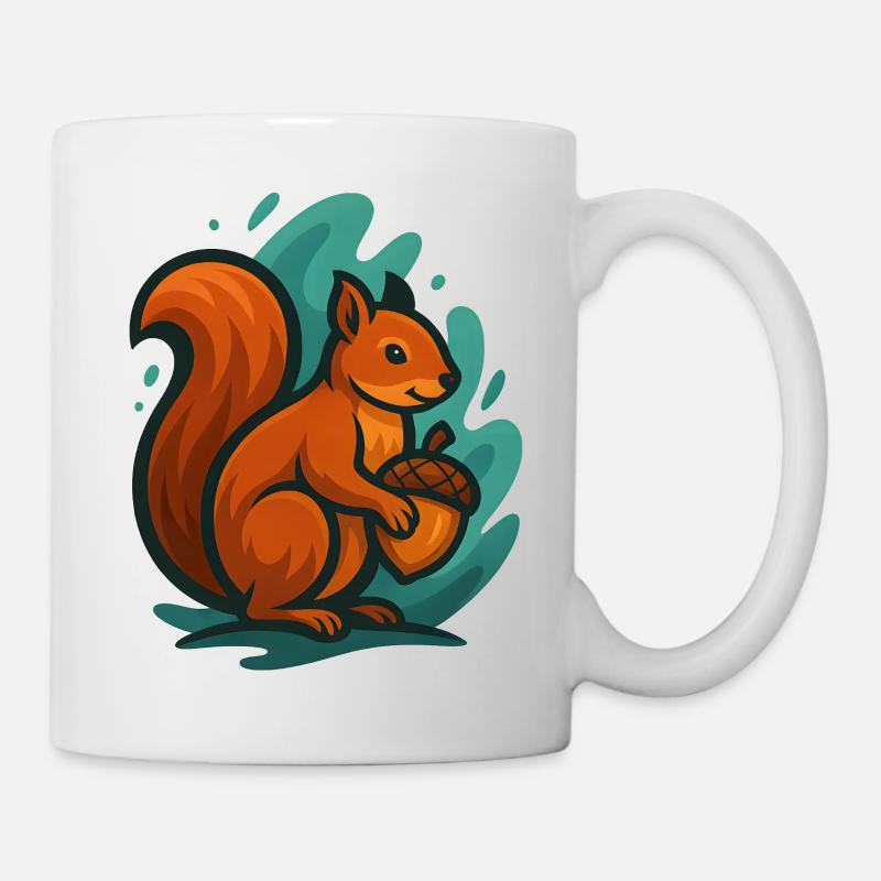 Eichhörnchen mit Nuss in bunten Wellen - Tasse - Weiß