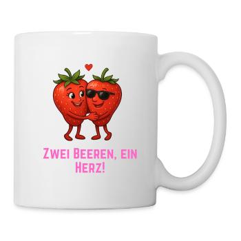 Zwei Beeren ein Herz - Erdbeeren Paar - Tasse - Weiß - Rechts