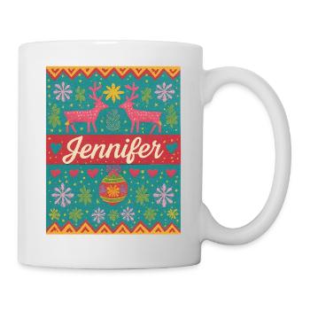 Festlicher Name Jeniffer Hässlicher Weihnachtsstil, Weihnachten - Tasse - Weiß - Rechts