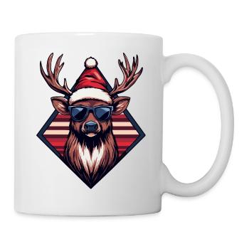 Reindeer with Santa hat and sunglasses - Mug - white - Right
