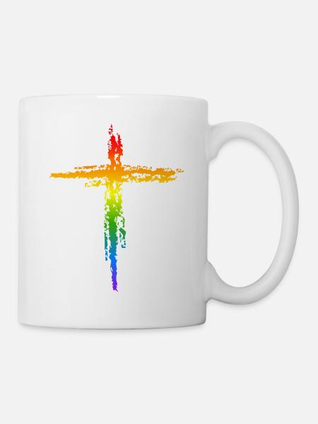 Regenbogen Kreuz - Tasse - Weiß