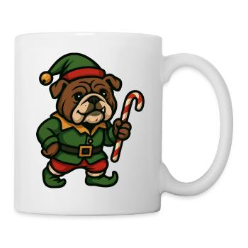 Weihnachtself Bulldogge mit Zuckerstange Kunst - Tasse - Weiß - Rechts