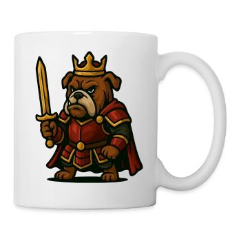 Bulldogge Krieger König mit Schwert Fantasy Grafik - Tasse - Weiß - Rechts