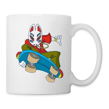 Japanischer Fuchs auf einem Skateboard - Tasse - Weiß - Rechts