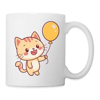 Glückliche gelbe Ballonkatze - Tasse - Weiß - Rechts