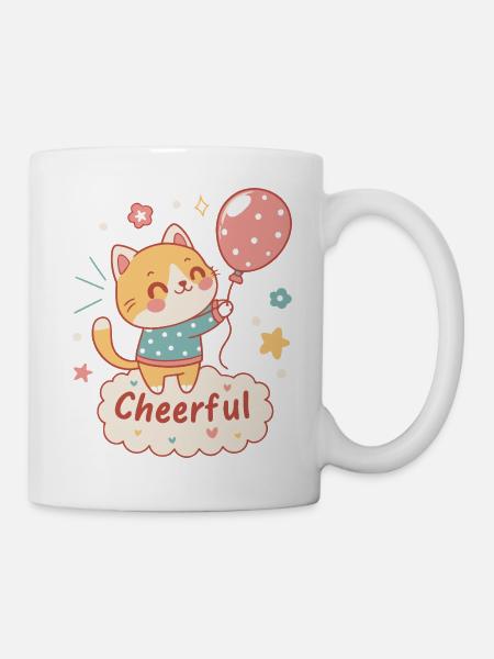 Festliche Ballonkatze - Tasse - Weiß