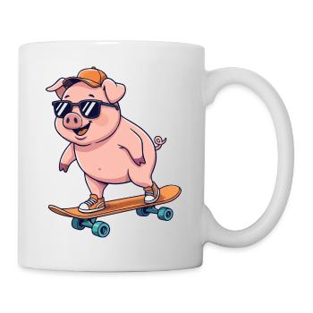 Lustiges Schwein läuft auf Skateboard Cartoon-Skater - Tasse - Weiß - Rechts