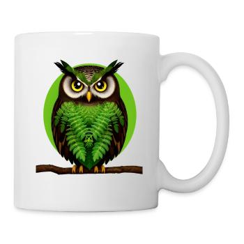 Portrait de la chouette feuille verte sur une branche - Mug blanc - blanc - Droite
