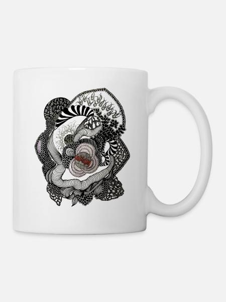 Black White Flower Spiral - Mug - white